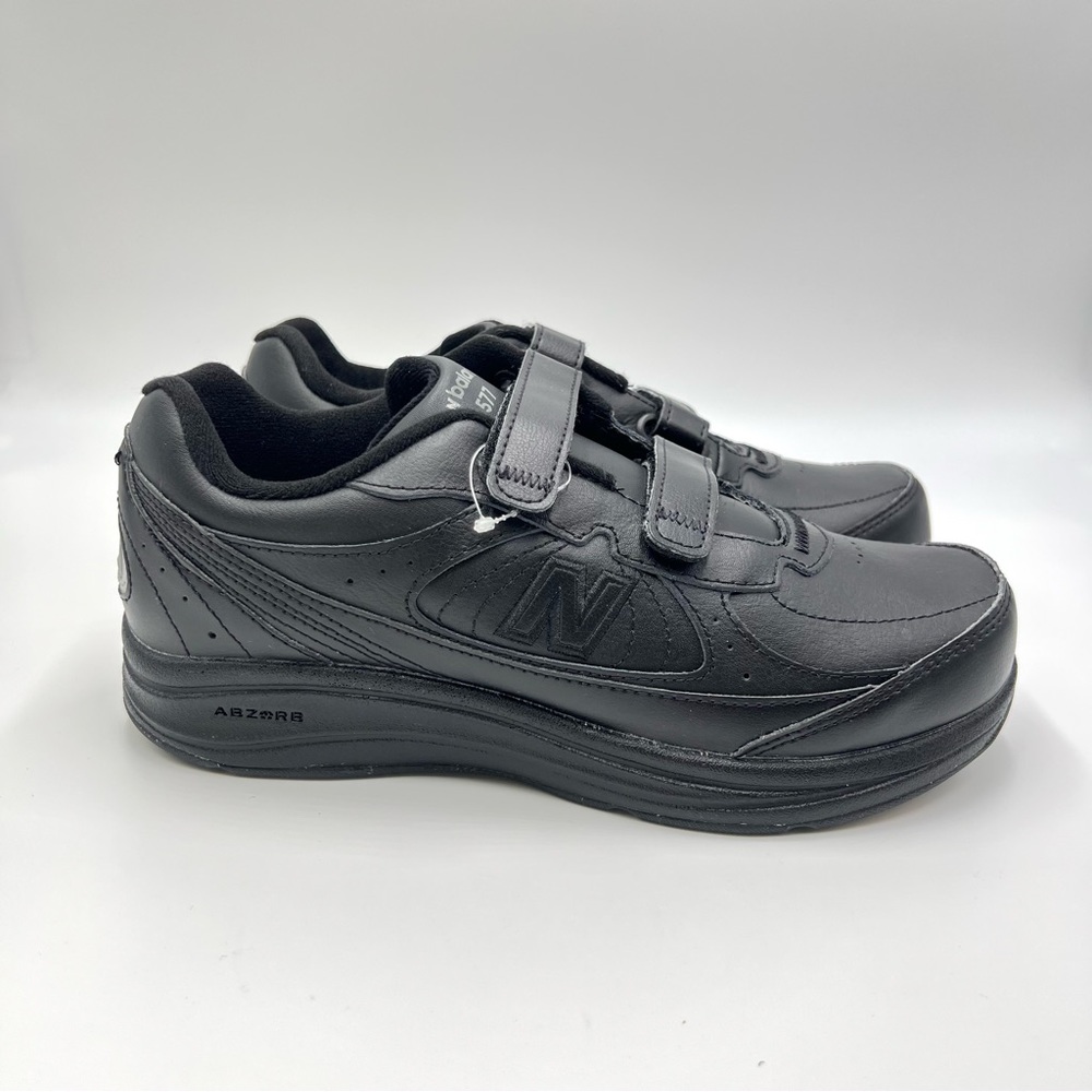 7 2E X-WIDE New Balance Hook And Loop 577 Black Leather Walking Sneakers Shoes
